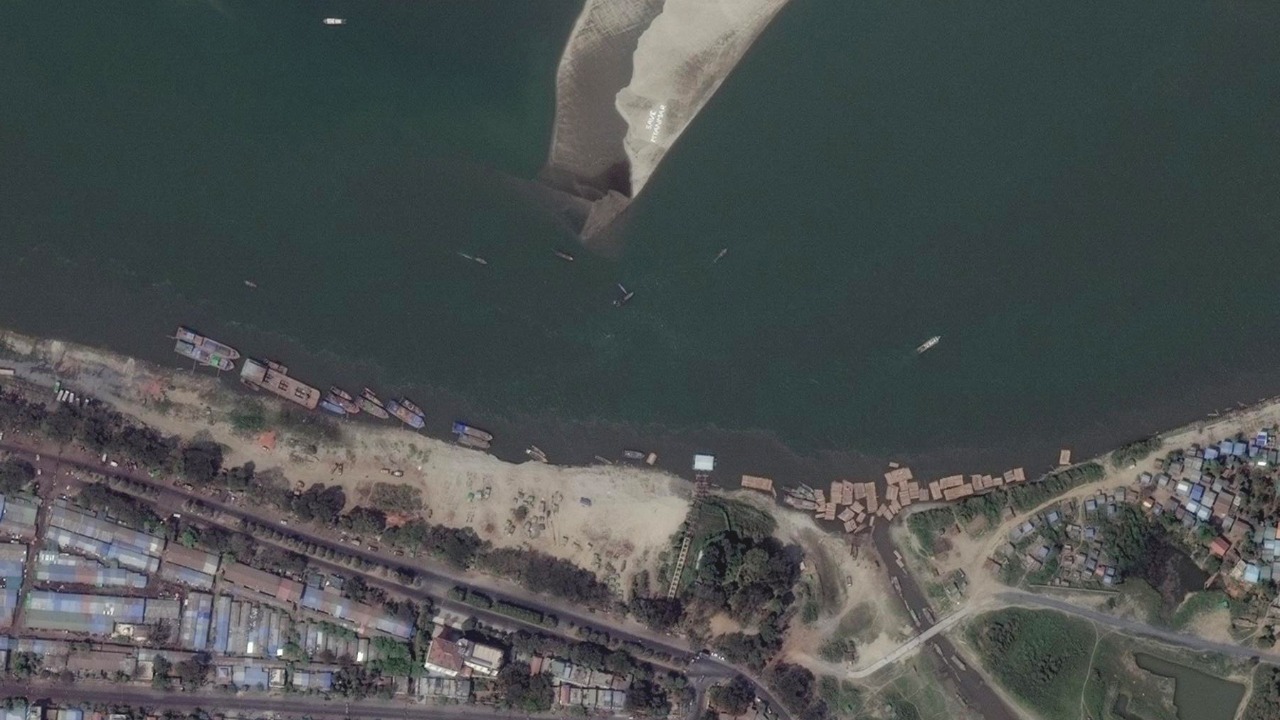 This handout satellite imagery released by Maxar Technologies shows the words