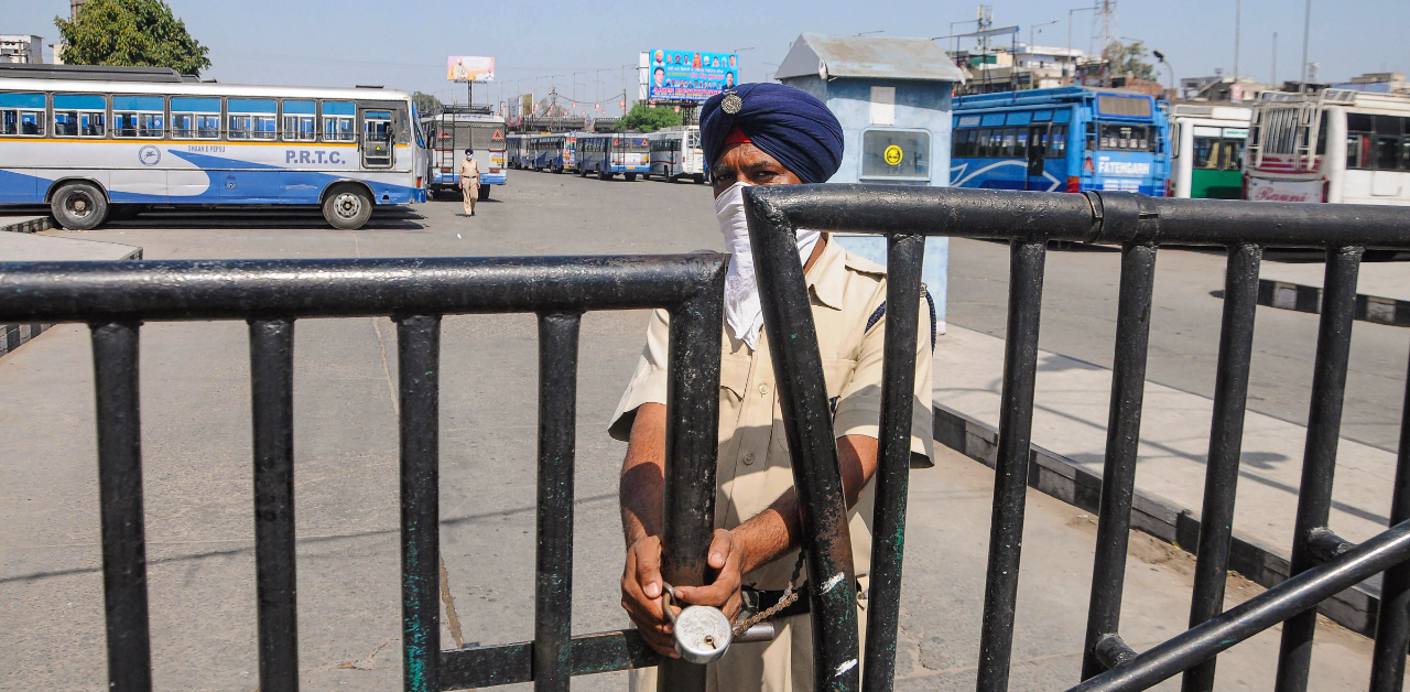 Apart from repealing the three farm laws, the demands of the protesting union include cancellation of all police cases against farmers. Pictured a locked bus terminal in Patiala. Credit: PTI Photo