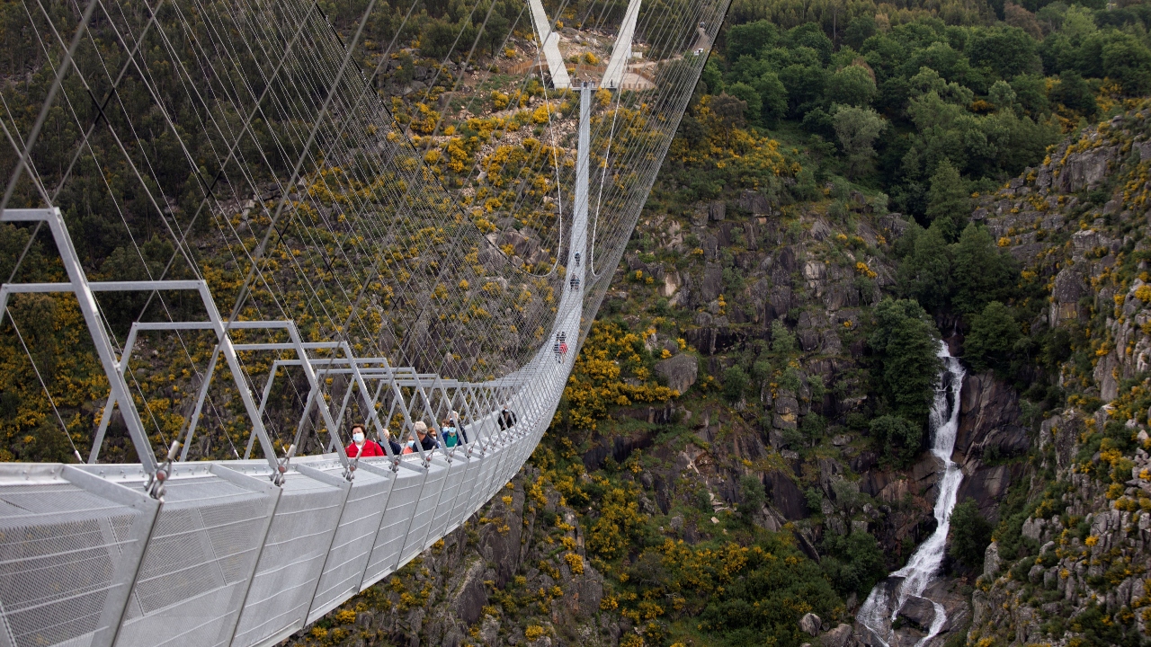 A general view of the world's longest pedestrian suspension bridge '516 Arouca', in Portugal.