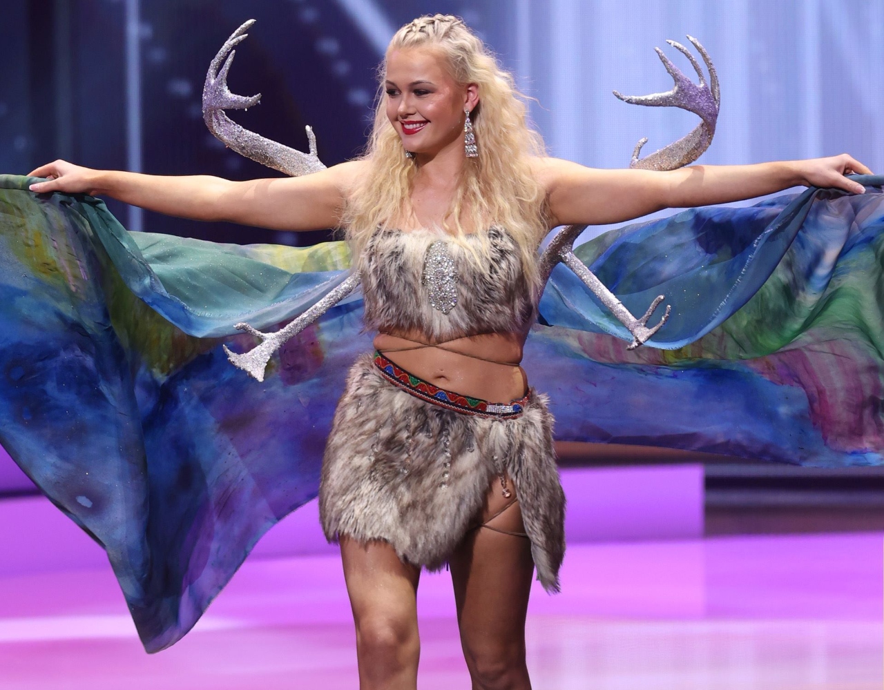Miss Norway Sunniva Frigstad walks the ramp during the Miss Universe 2020 pageant.