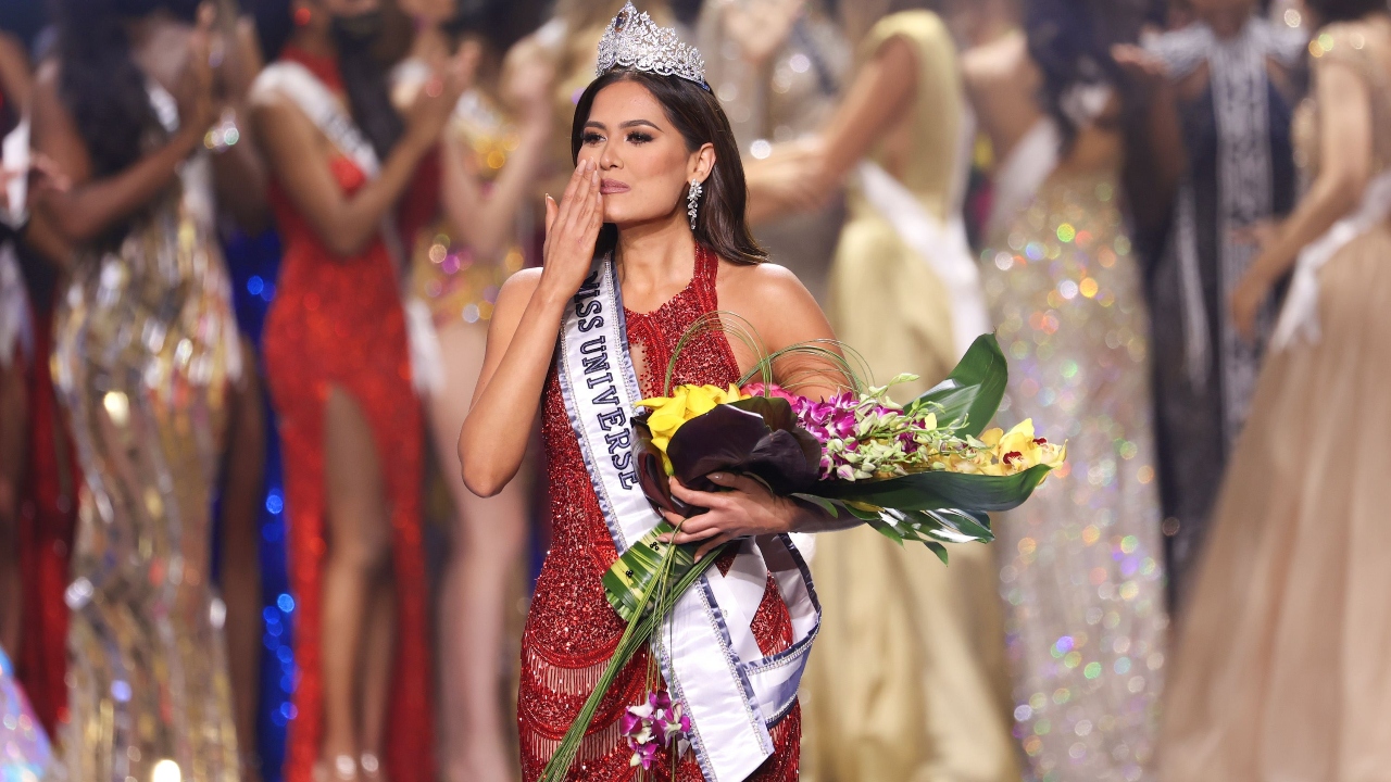 Miss Mexico Andrea Meza greets the audience after being crowned Miss Universe 2020 during the Miss Universe 2020 Pageant at Seminole Hard Rock Hotel & Casino in Hollywood, Florida.