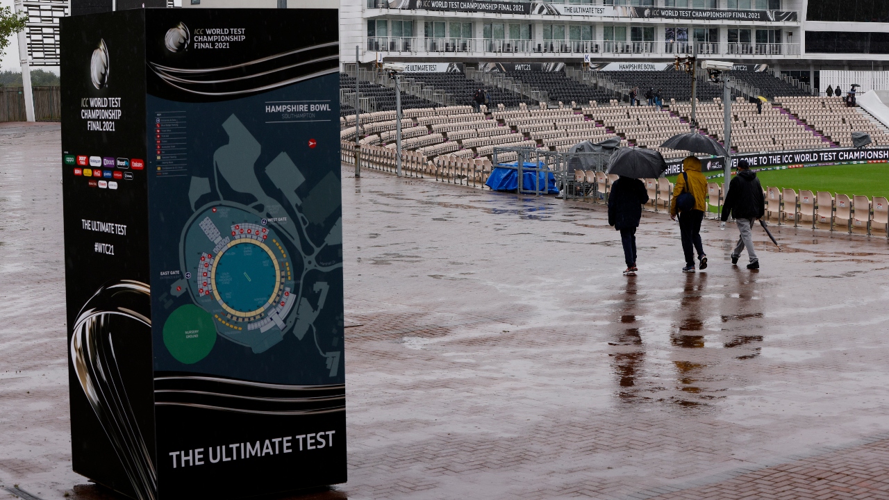 The second time in the match a day's play had been washed out without a ball bowled. Credit: AFP Photo