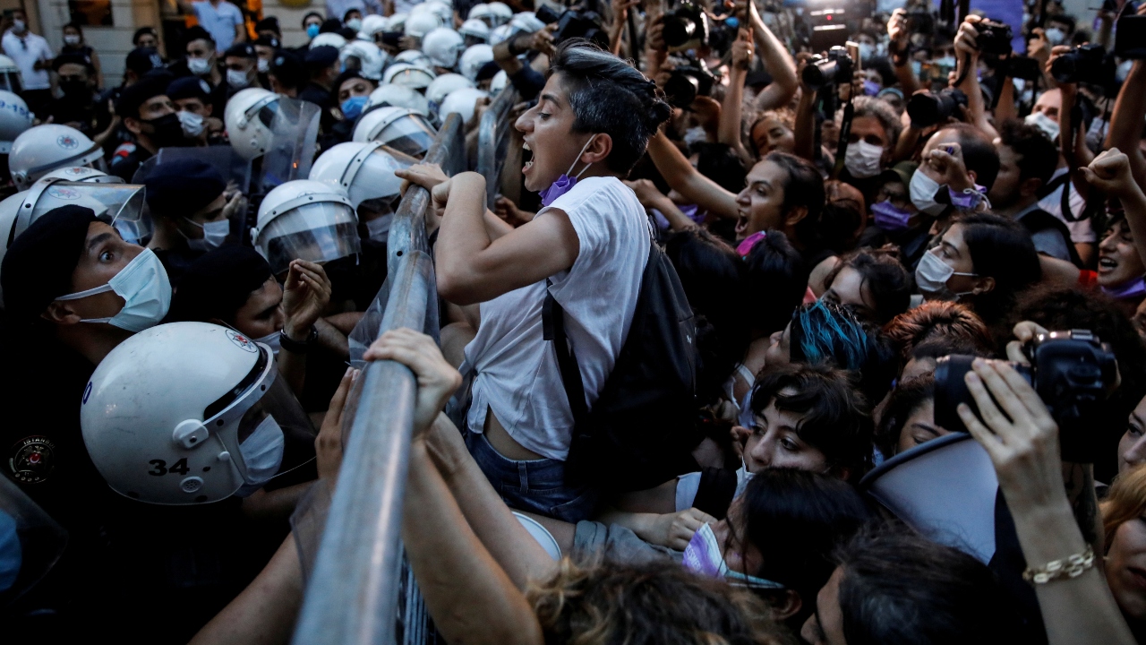 Police closed off the area but later briefly removed barricades to allow a short march. Credit: Reuters Photo
