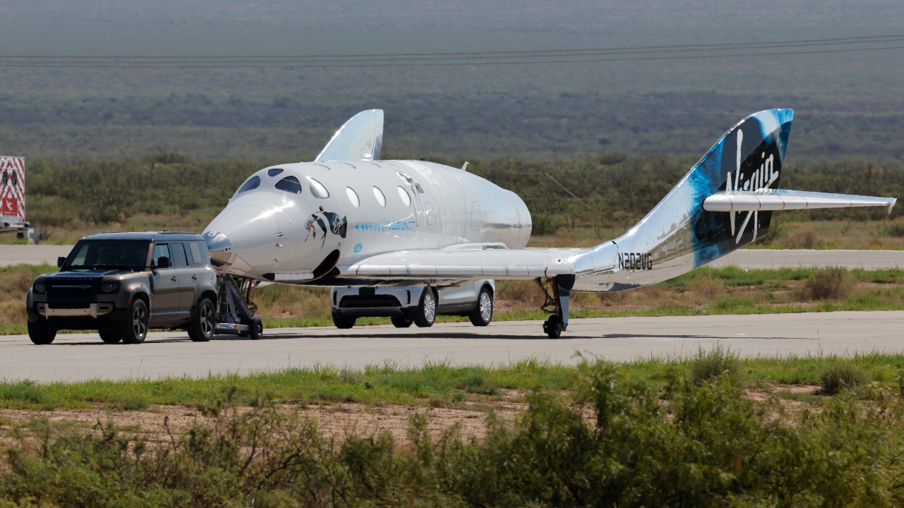 The gleaming white spaceplane was carried aloft attached to the underside of the dual-fuselage jet VMS Eve (named for Branson's late mother) in a takeoff from Spaceport America, a state-owned facility near the town of Truth or Consequences. Credit: Reuters Photo