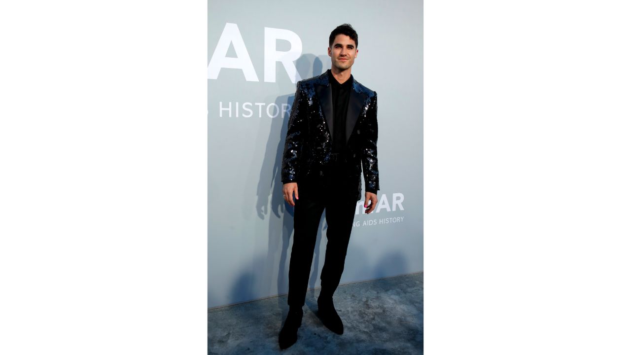 American actor Darren Criss arrived wearing a black sequin blazer. Credit: Reuters Photo