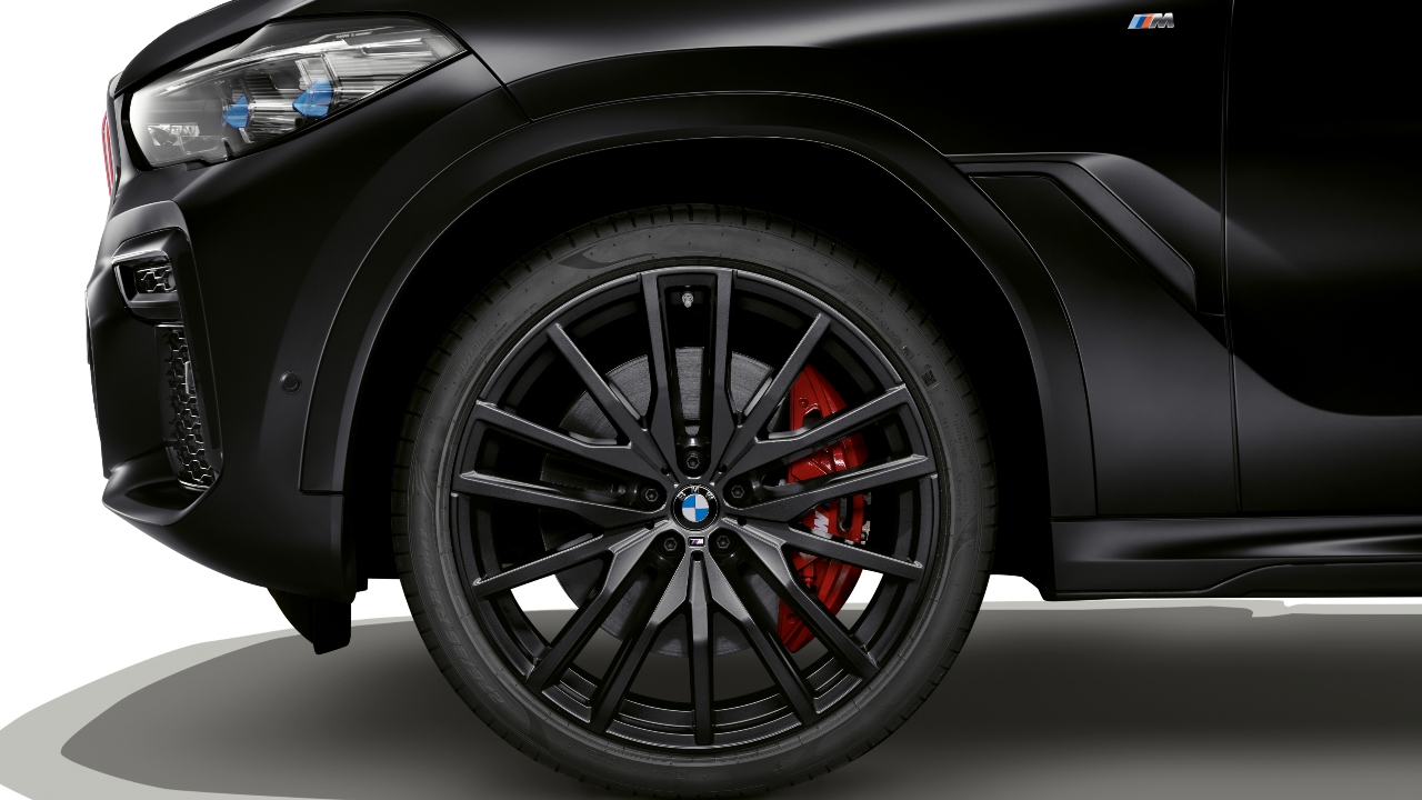 The dark grey 22-inch wheels come with a matte appearance, and these models also get an M Alcantara roof liner.