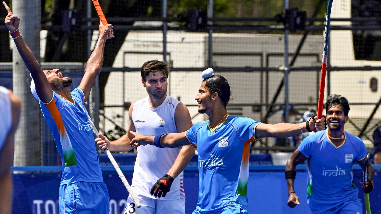 In this photo, Mandeep Singh is seen celebrating after scoring a goal against Belgium. Credit: PTI Photo