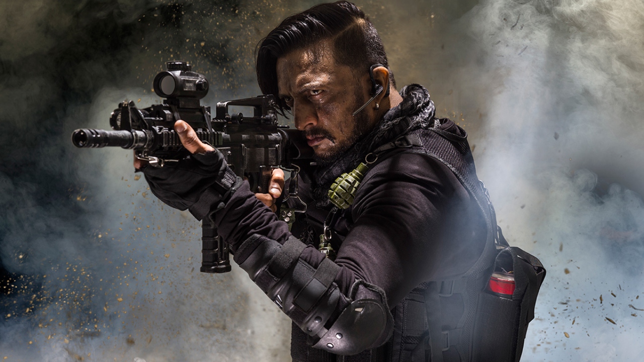 Hebbuli - Sandalwood star Sudeep teamed up with director S Krishna for the actioner 'Hebbuli', which featured him in the role of a military man. Credit: SRV Productions