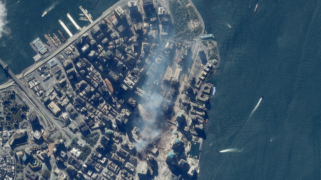A satellite image shows a closer view of the World Trade Center in New York City, New York. Credit: Maxar Technologies/Handout via Reuters