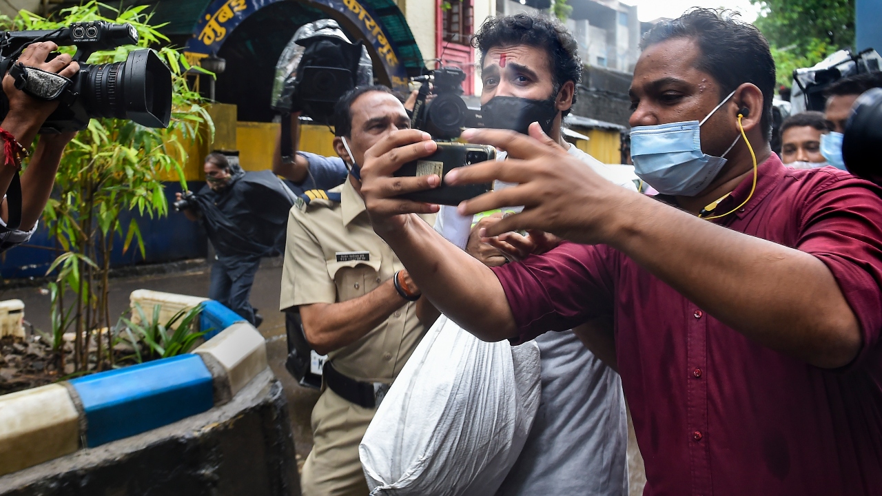 Kundra stepped out from the Arthur Road jail shortly after 11.30 am, a jail official said. Credit: PTI Photo