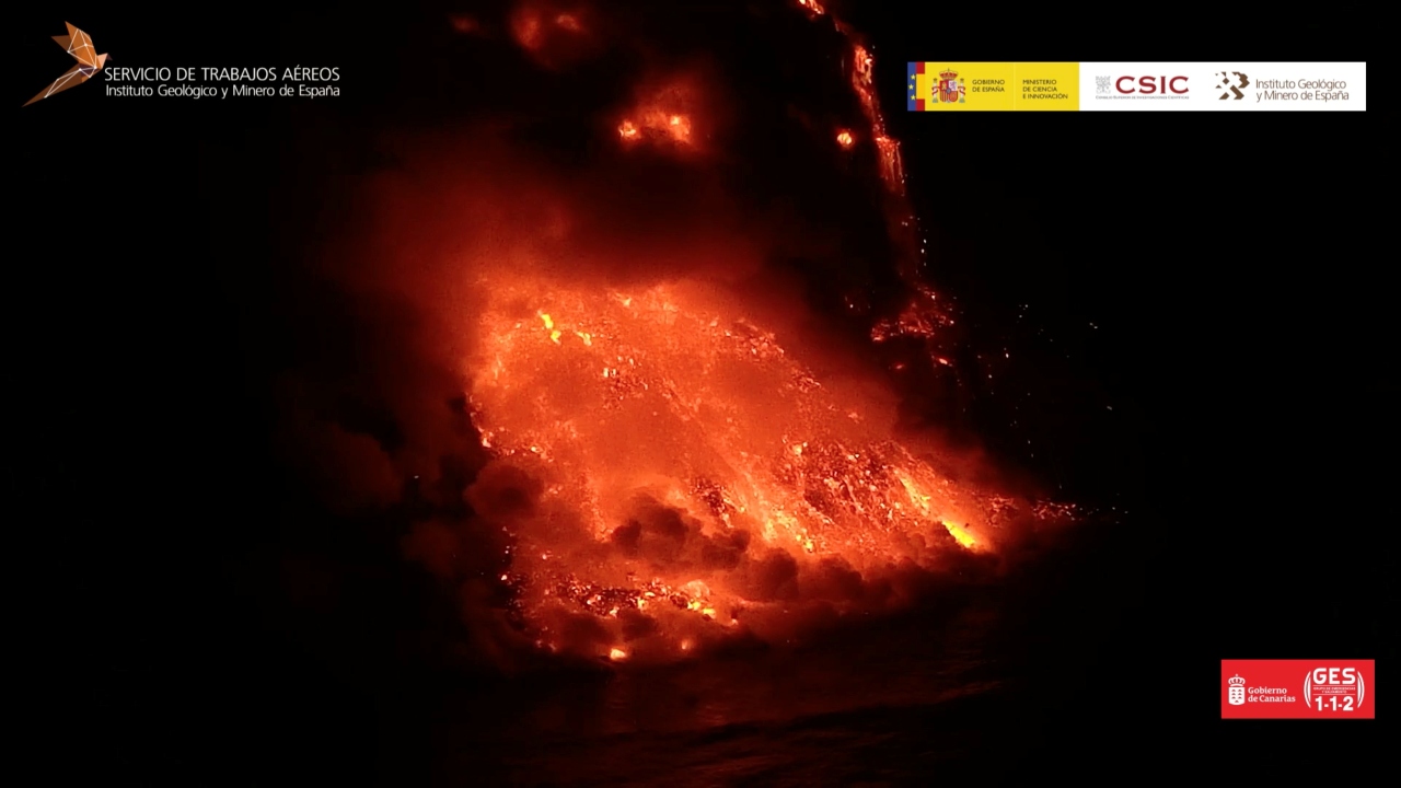 The meeting of molten rock merged with sea water on September 29 evening. By daybreak, a widening promontory of newborn land could be seen forming under plumes of steam rising high into the area. Credit: Reuters Photo