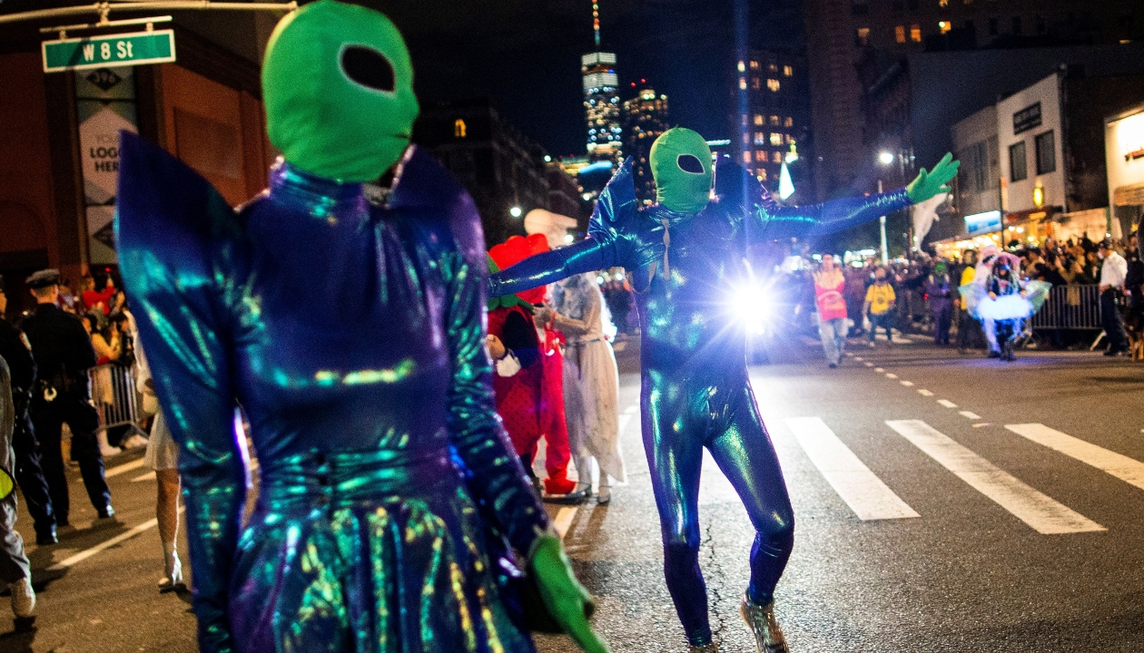 People are seen in alien costumes at the NYC Halloween Parade in New York. Credit: Reuters Photo