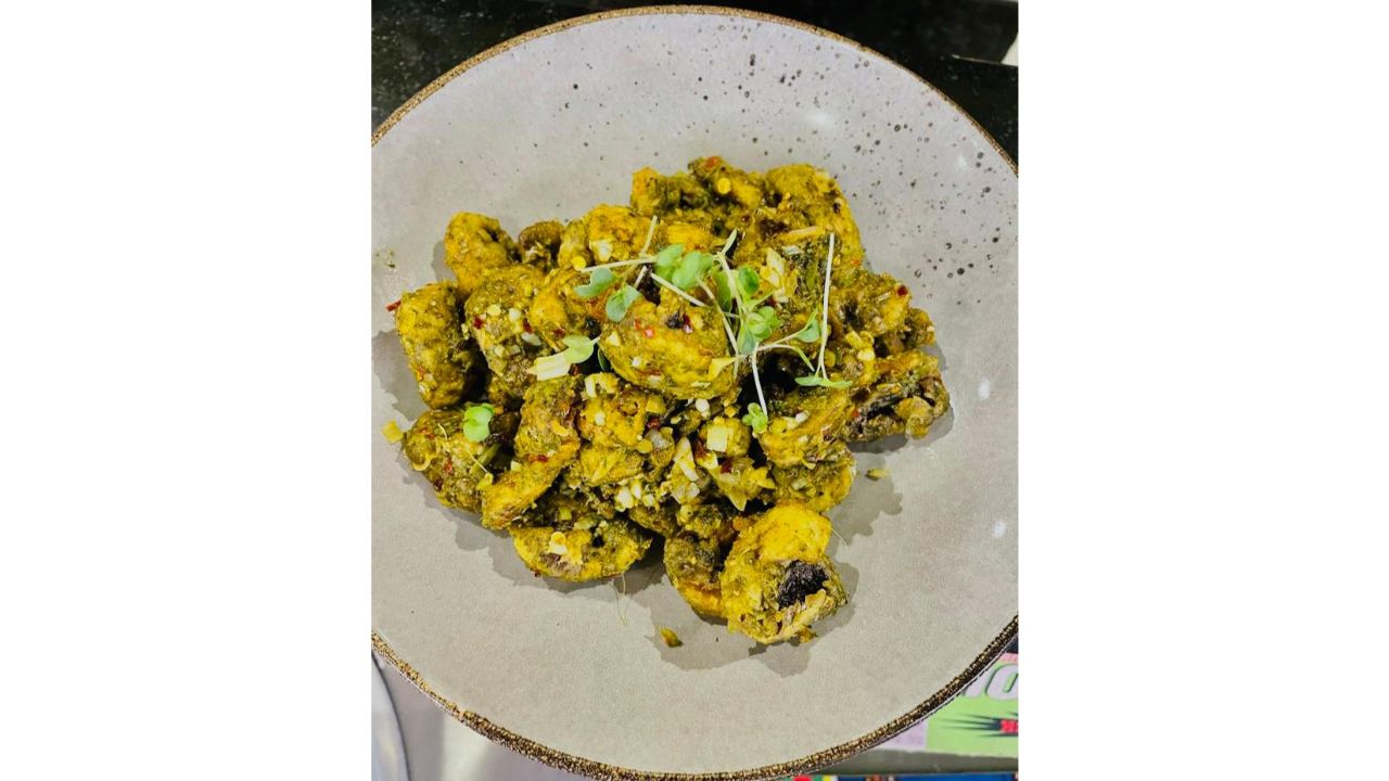 Mushroom Chimichurri: Originally from the shores of Argentina, this classic dish uses Mexican Parsley leaves for a delicious marinade that beautifully coats a set of pan fried, crispy fresh Mushrooms. Credit: Special Arrangement