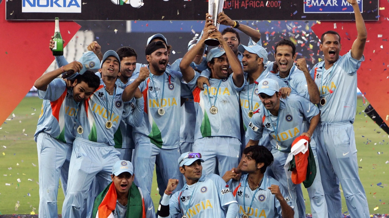 Team India beat Pakistan to lift the inaugural ICC Men's T20 World Cup trophy in 2007. Credit: www.t20worldcup.com