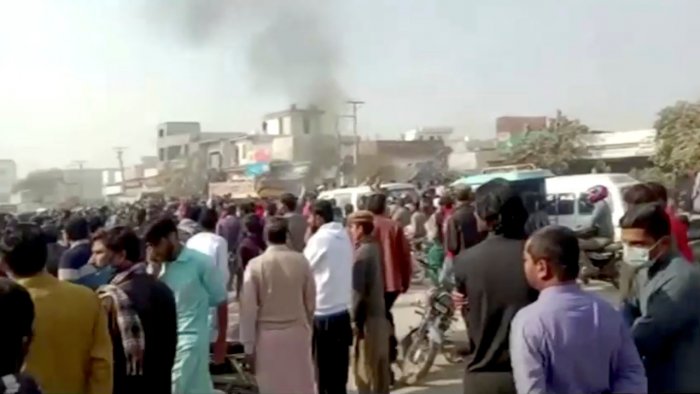 In a grisly incident, a top Sri Lankan executive of a garment factory was lynched and his body burnt by angry supporters of a hardline Islamist party which attacked the facility in Pakistan's Punjab province over blasphemy allegations on Friday, police said. Credit: Reuters TV