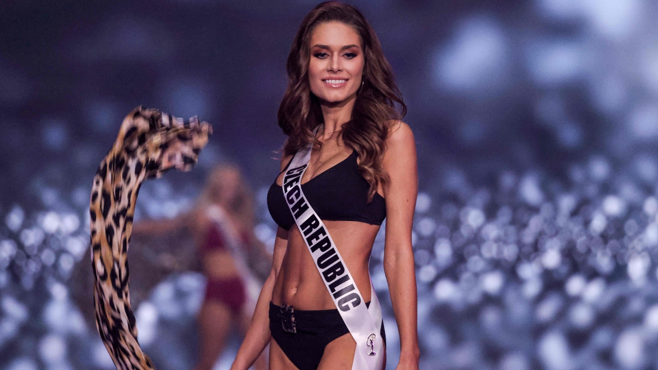 Miss Czech Republic, Karolina Kokesova, walks the ramp during the swimsuit competition round. Credit: AFP Photo