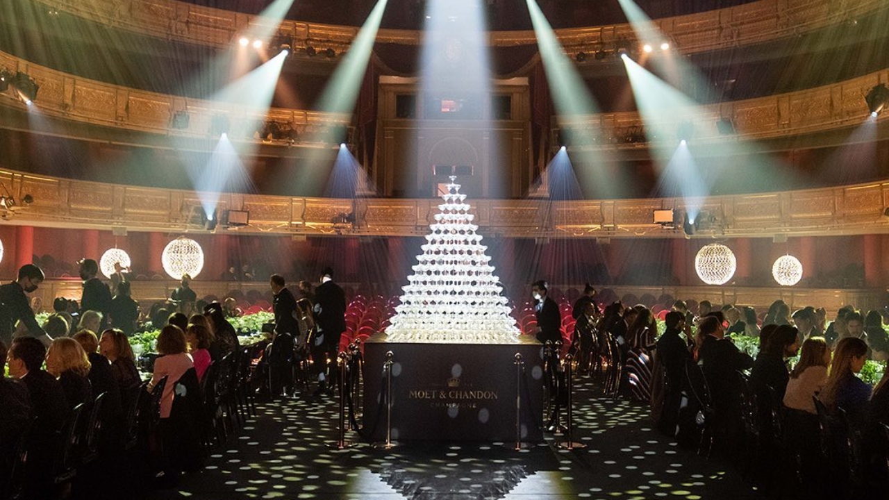 Previously, the record was with Madrid where the tower was made of 50,116 glasses in 2017. Credit: Instagram/moetchandon