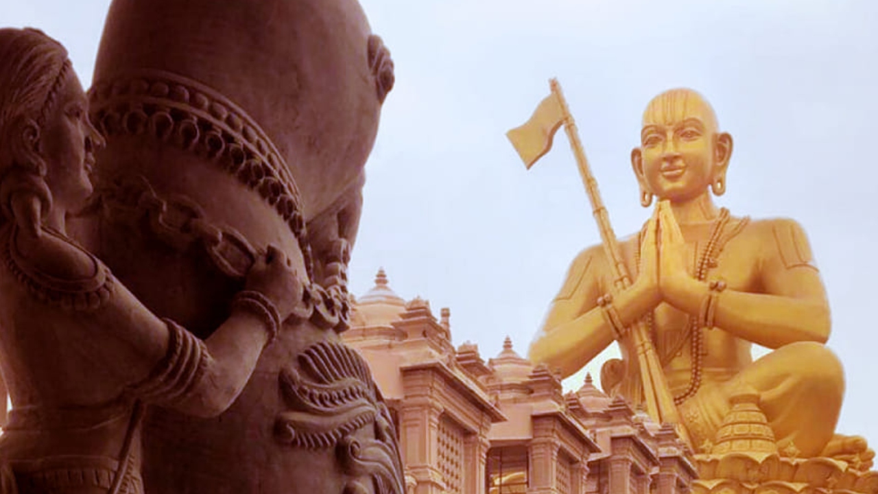 The 216-ft ‘Statue of Equality’ is composed of 'panchaloha', a combination of five metals comprising gold, silver, copper, brass, and zinc. Credit: Facebook/Statue of Equality