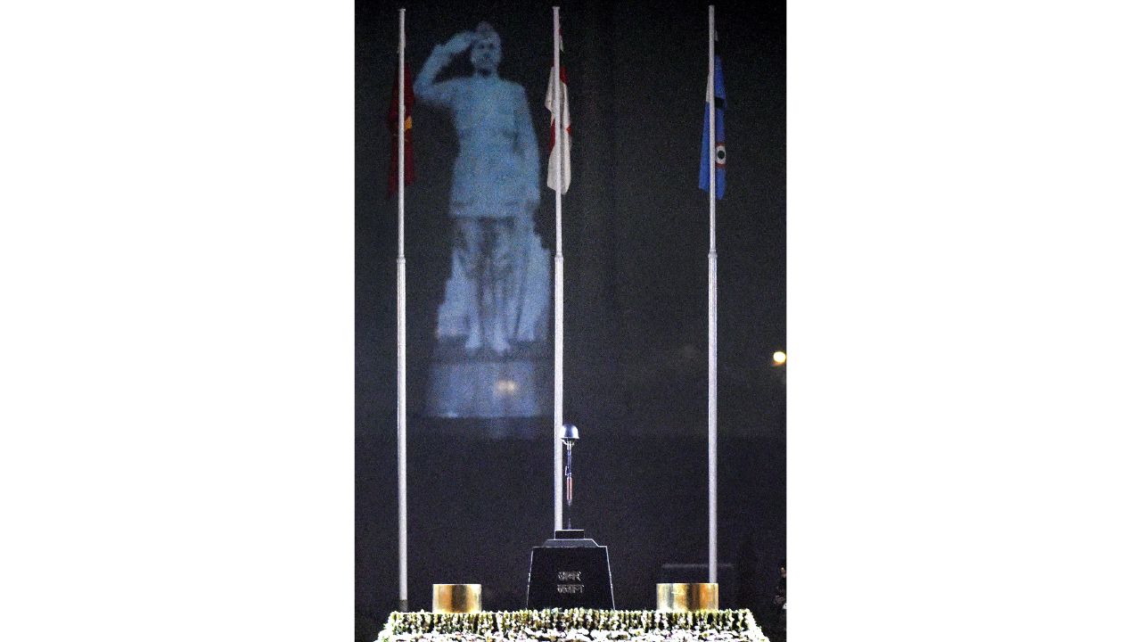An invisible, high gain, 90 percent transparent holographic screen has been erected in such a way that it is not visible to visitors. Credit: PTI Photo