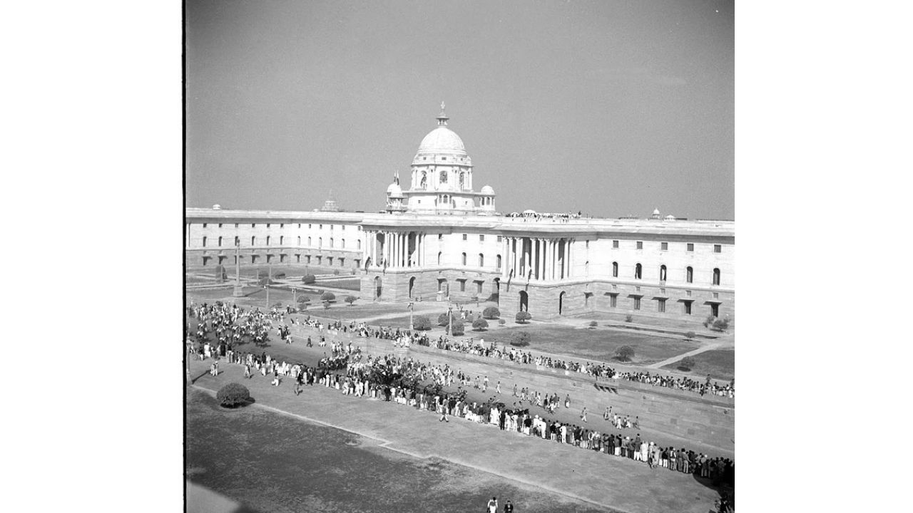 Ex-President of India Dr Rajendra Prasad driving in state towards the Saluting Base during Republic Day celebrations in 1952. Credit: Photo Division