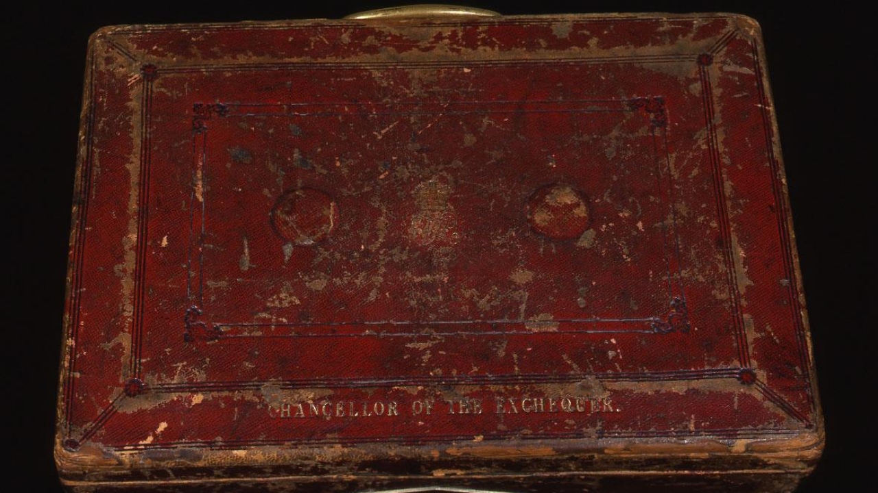 Gladstone's original budget box was retired in 2010 and is now displayed at Churchill War Rooms. Credit: Twitter/@UkNatArchives
