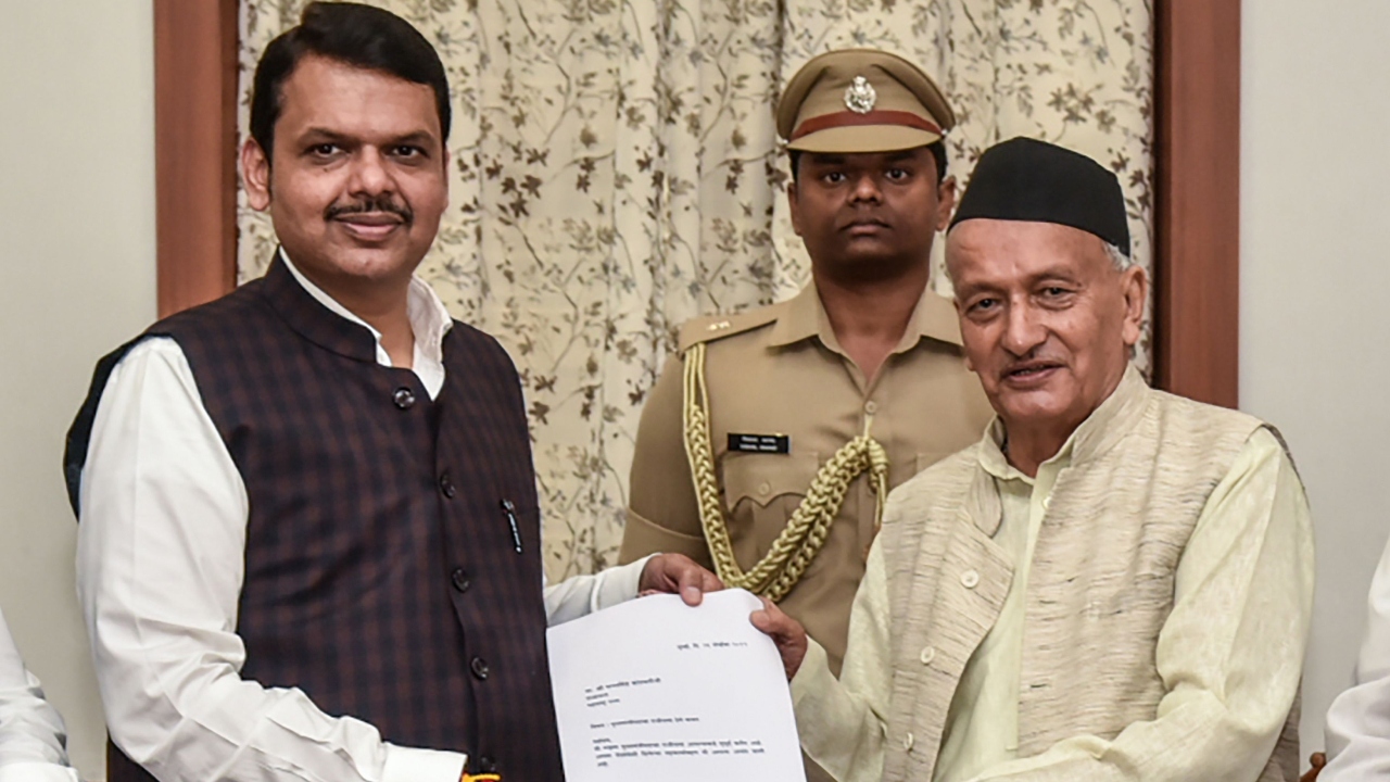Devendra Fadnavis was reappointed as Maharashtra CM for the second term on 23 November 2019. Fadnavis resigned from his post on 26 November 2019,  three days after being in power. Credit: AFP Photo
