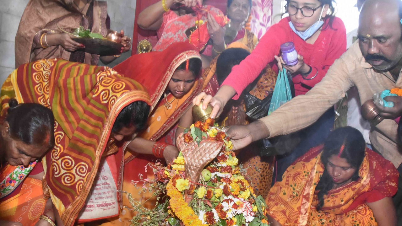 Devotees offer prayers to Lord Shiva on the occasion of Maha Shivratri, at a temple in Patna. Credit: PTI Photo