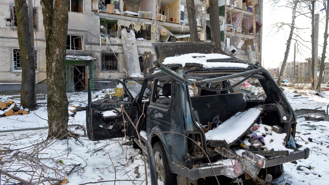 A view of an apartment building heavily damaged by a Russian attack. Credit: AFP Photo