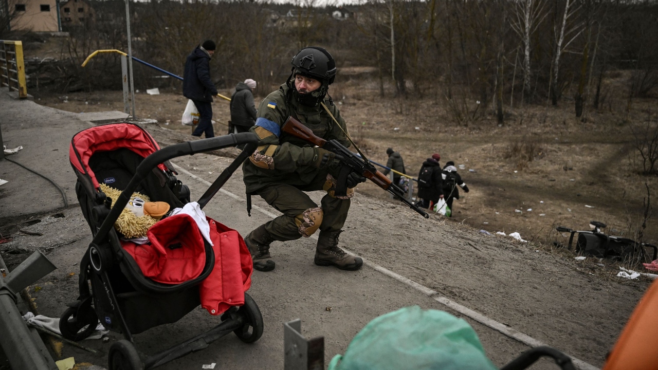 Russian forces have advanced closer to the capital from the north, west and northeast. Russian strikes also destroy an airport in the town of Vasylkiv, south of Kyiv. Credit: AFP Photo
