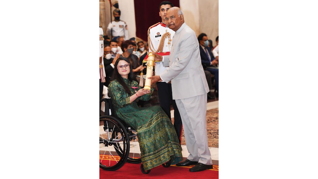 Tokyo Paralympics double medallist shooter Avani Lekhara received the Padma Shri for her excellent show last year. Lekhara won a gold medal in the 10m air rifle standing event and a bronze in the 50m rifle 3 positions event. Credit: PTI Photo