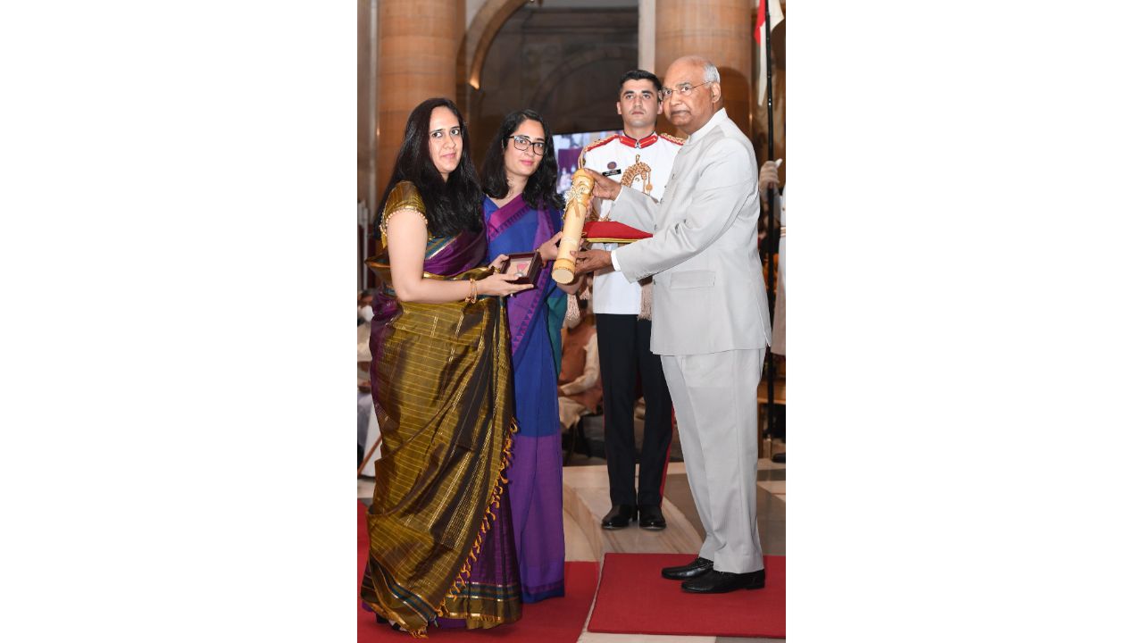 India's first Chief of Defence Staff General Bipin Rawat, who died in a chopper crash last December, was conferred Padma awards by President Ram Nath Kovind. The award for Rawat was received by his daughters. Credit: PTI Photo