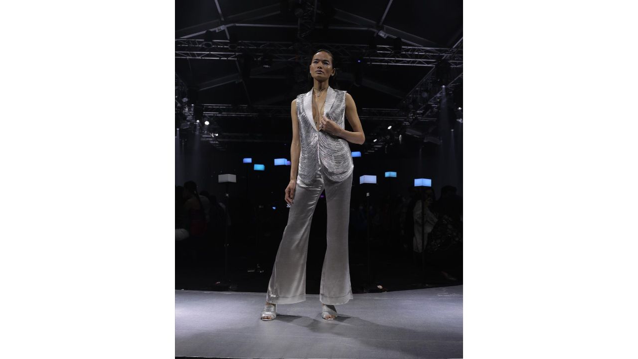Rimzim Dadu's metallic, jewel-toned line-up of evening wear was super glam. Credit: Instagram/lakmefashionwk