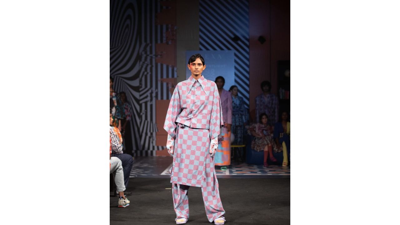 Prints in neon and black ruled the stage at Two Point Two's show. Credit: Instagram/lakmefashionwk