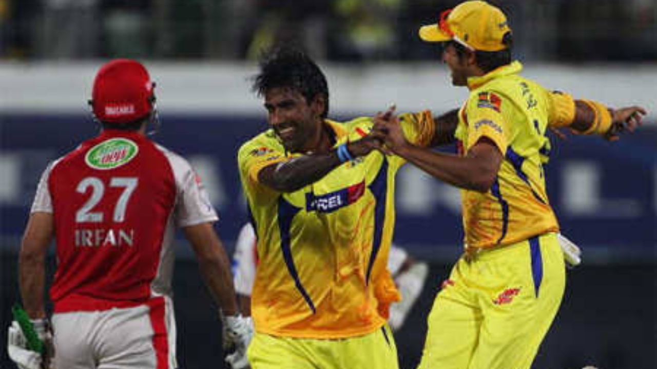 Chennai Super King's (CSK) Lakshmipathy Balaji was the first bowler to get three wickets with consecutive deliveries in 2008. He took 5 wickets for 24 runs in his 4 overs against Kings XI Punjab (now Punjab Kings). Credit: CSK
