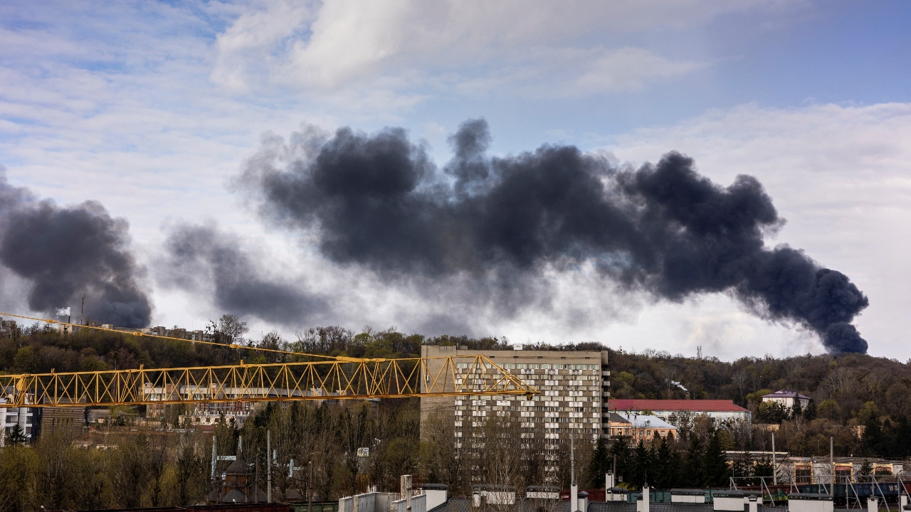 At least seven people were reported killed in Lviv, where plumes of black smoke rose over a city that has seen only sporadic attacks during almost two months of war and had become a haven for civilians fleeing the fighting. Credit: Reuters Photo