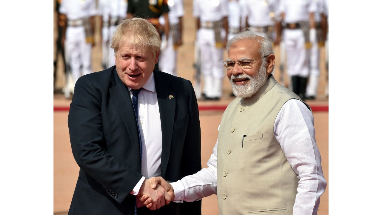 Boris met his Indian counterpart Narendra Modi at Rashtrapati Bhavan on the last day of his two-day India trip. Credit: PTI Photo
