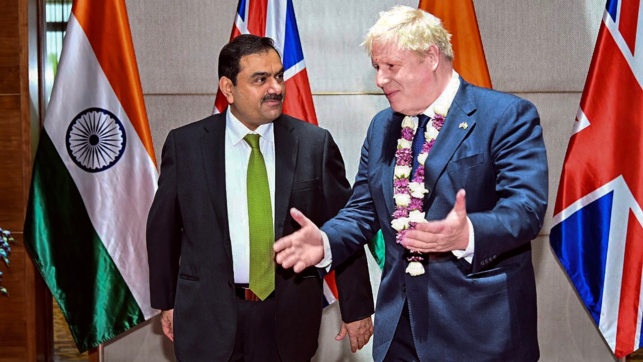 Johnson later went to Shantigram and met Gautam Adani at the Adani Group's global headquarters. Credit: PTI Photo