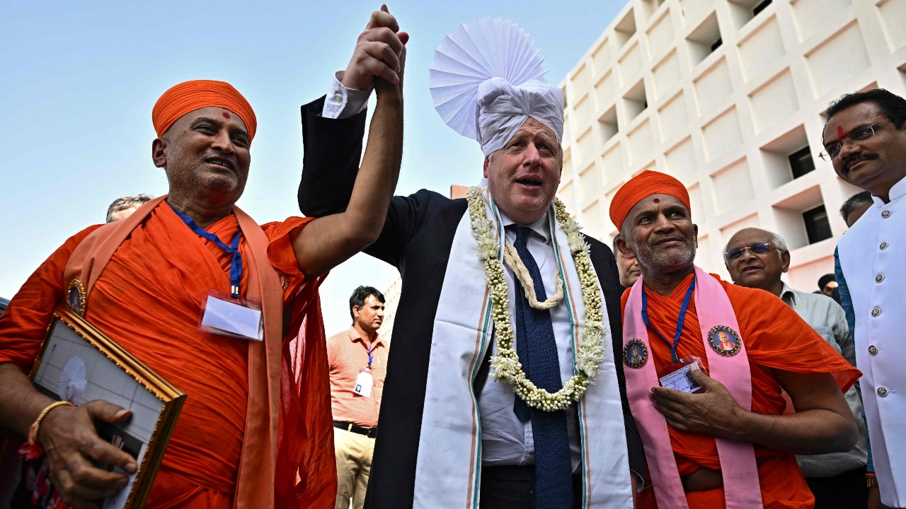 The British PM also toured around the newly-built campus of the Gujarat Biotechnology University (GBU) near Gandhinagar city. Credit: AFP Photo