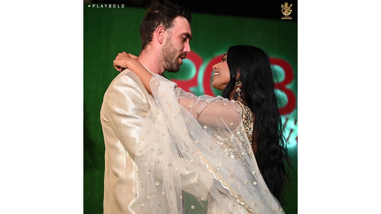 An adorable picture of Glen Maxwell and Vini Raman from the party. Credit: RCB