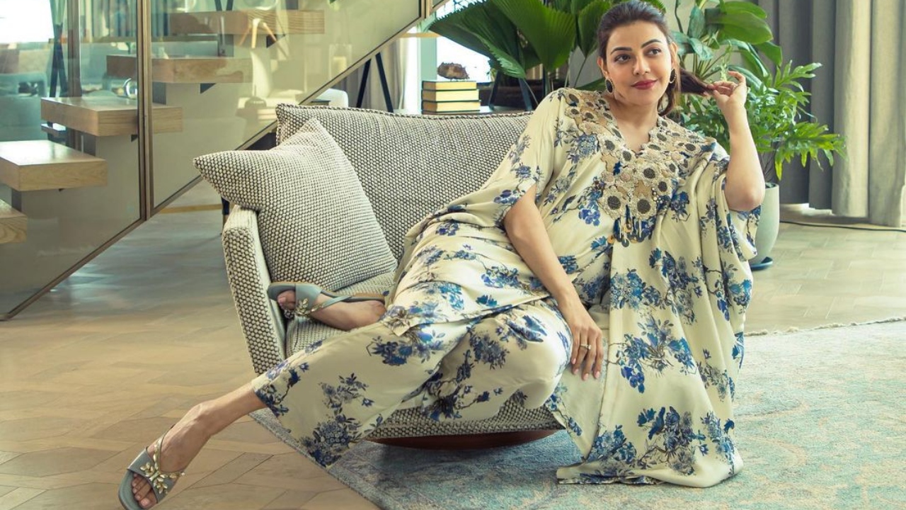 Kajal looks resplendent in a beautiful floral kaftan suit. Credit: Instagram/kajalaggarwalofficial
