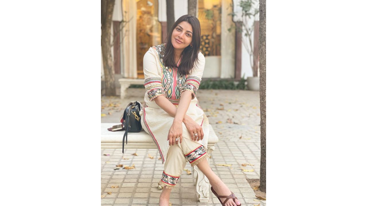 One look through Kajal's maternity wardrobe, and it seems she swears by simple and minimal outfits. She looks simple yet classy in this ethnic attire. Credit: Instagram/kajalaggarwalofficial