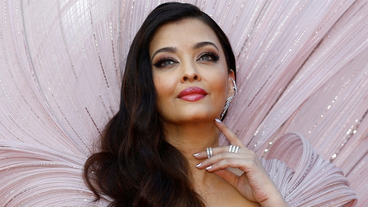 Ash was seen wearing a beautiful wavy pastel-pink gown crafted by designer Gaurav Gupta. Credit: Reuters Photo