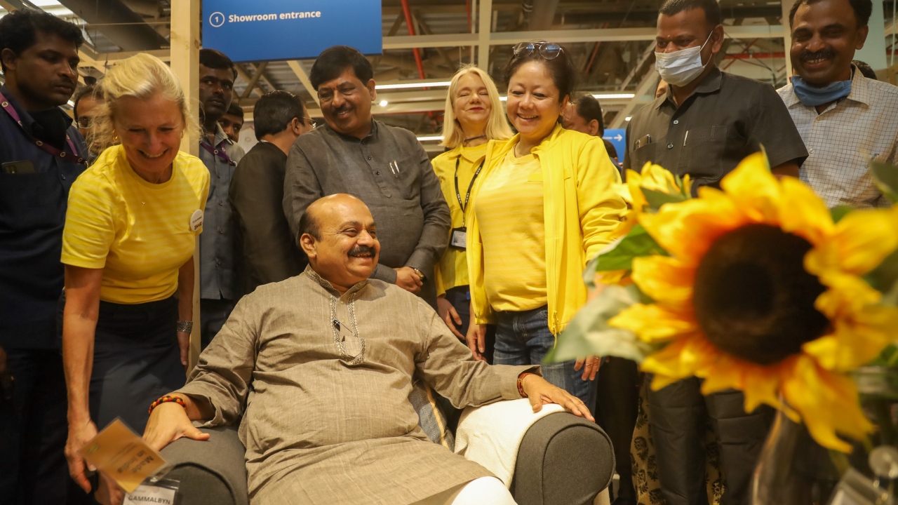 Susanne Pulverer, CEO & CSO, IKEA India and Chief Minister, Basavaraj Bommai with Murugesh R Nirani, Minister for Large and Medium-scale Industries, Govt of Karnataka and Anje Heim, Market Manager, IKEA Karnataka. Credit: Special Arrangement