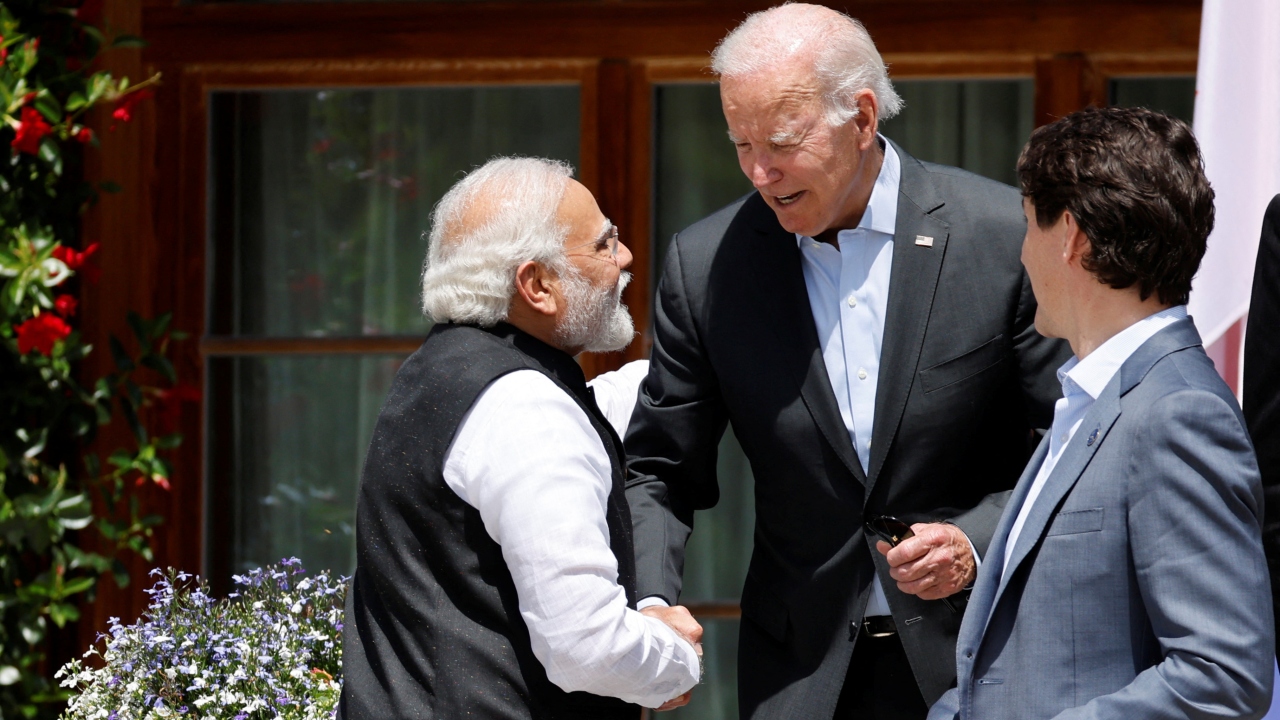 In an instance of bonhomie between the leaders of the two largest democracies of the world that caught the eye of viewers, US President Joe Biden walked up to Prime Minister Narendra Modi to greet him at the venue of the Group of Seven (G7) Summit. Credit: Reuters Photo