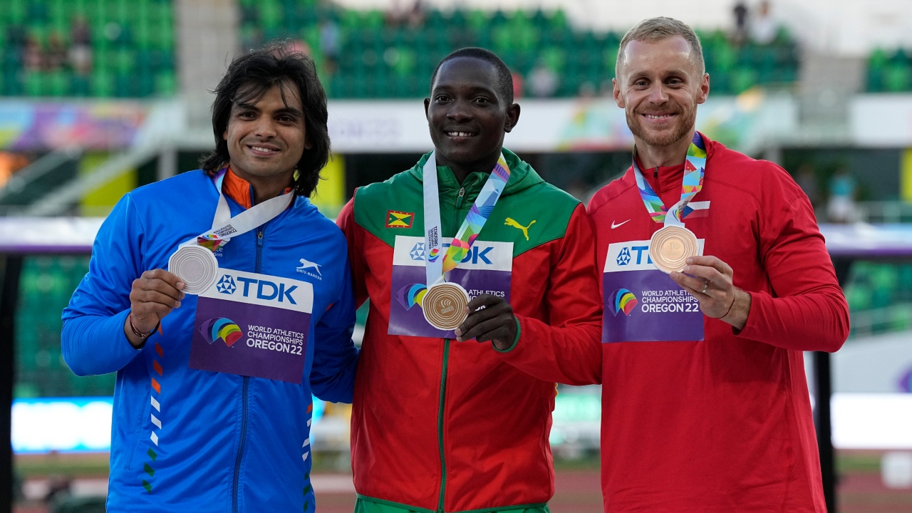 Chopra's best effort of 88.13m in the final at the Hayward Field was short of Anderson Peters' gold medal-winning mark of 90.54m while Tokyo 2020 silver medallist Jakub Vadlejch won the bronze with 88.09m. Credit: AP Photo