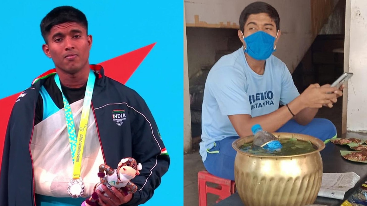 Sanket Sagar: Sanket was born in a poor family in Sangli, Maharashtra in 2001. Growing up, he assisted his father, who runs a paan shop, by serving customers paan and tea at his tapri. Sagar, a three-time national champion, was inducted into the national camp in NIS Patiala in February 2021. Since then, he has been under the tutelage of India head coach Vijay Sharma. Credit: Twitter/PCMohanMP