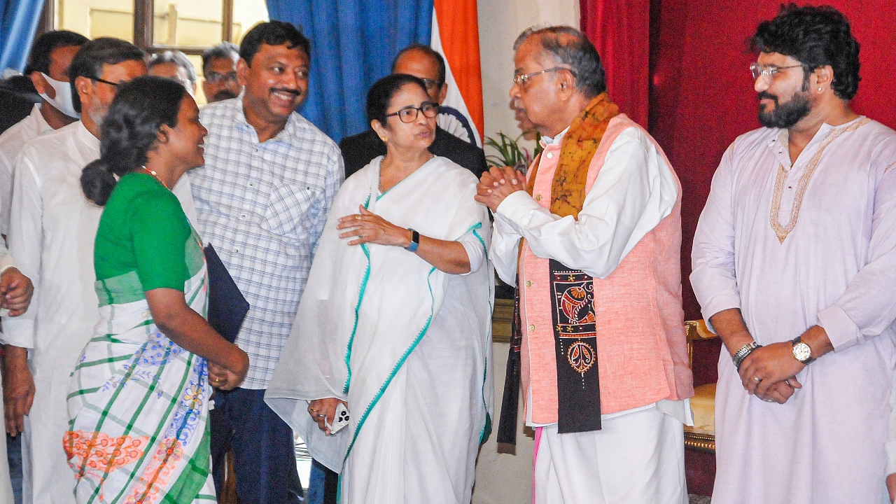 West Bengal Chief Minister Mamata Banerjee and other cabinet ministers were present at the programme. According to TMC insiders, with the inclusion of eight new faces and the likely omission of four others from the ministry, this is the biggest reshuffle since the party came to power for the first time in the state in 2011. Credit: PTI Photo