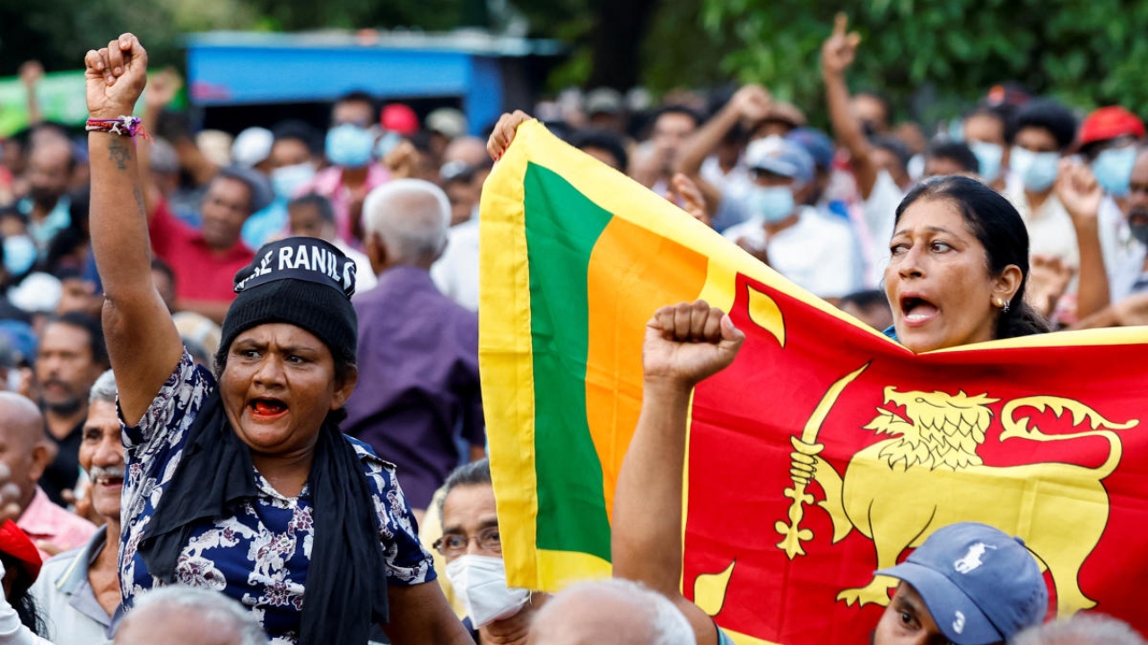 Protesters shout slogans at an anti-government rally, amid the country's economic crisis, in Colombo, Sri Lanka, August 6, 2022.