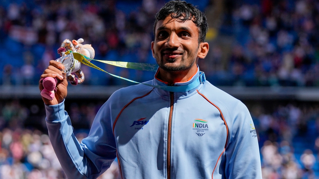 Abdulla Aboobacker won silver in the triple jump at the Commonwealth Games in Birmingham. Credit: AP Photo