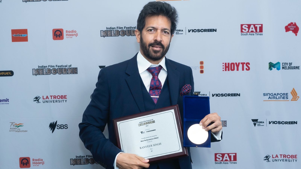 Ranveer Singh bagged the Best Actor award for his amazing portrayal of Kapil Dev in '83'. Filmmaker Kabir Khan received the award on his behalf. Credit: Special Arrangement